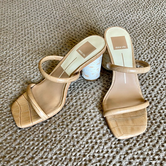 Nude Dolce Vita Strappy Croc and Deer Fur Pattern Block Heels - Picture 1 of 4